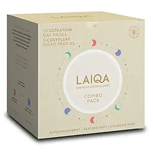 LAIQA Ultra Soft Day & Night Sanitary Pads for Women - Combo Pack of 17 Pads (10 L+ 5 XL+ 2 Pantyliners) | Made with Natural Fibers | Rash-Free Premium Sanitary Pads with 4 Wings | Comes With 100% biodegradable disposal bags - Pack of 2