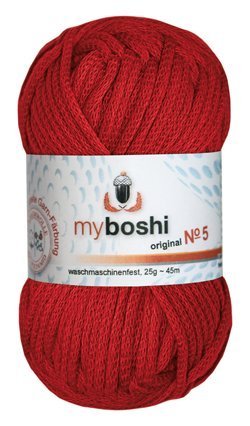 Myboshi No. 5, Farbe 532 signalrot, 25g Knäuel, Sommerwolle, häkeln, Seelengarn, 57% Baumwolle und 43% Polyamid, Trendwolle, Häkel- & Strickgarn