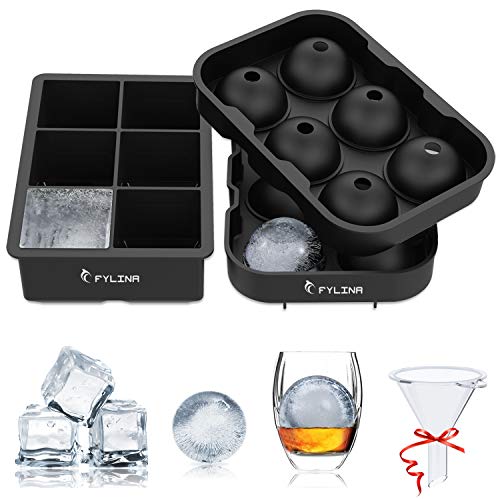 FYLINA SU001 Lot de 2 bacs à glaçons géants en silicone noir pour 6 glaçons à utiliser pour enfants avec moule à bonbons, pudding, lait, jus, chocolat ou cocktails, particules de whisky
