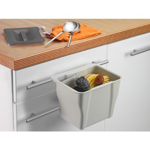 Wesco Kitchen Box, hellgrau mit Deckel in grau-transparent, Multifunktions Abfallbehälter, Bio Mülleimer, Abfallsammler zum Hinstellen oder zum Anhängen, 5 Liter, - 3