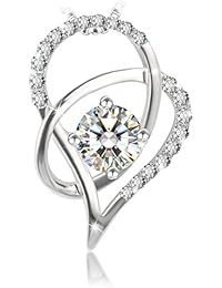 Regalo Navidad Collar Mujer, J.Rosée Plata de Ley 925 20 Brillante Circonita "Amores Dobles" Collar Corazón Cadena 45cm-50cm Regalo Original para Mujer