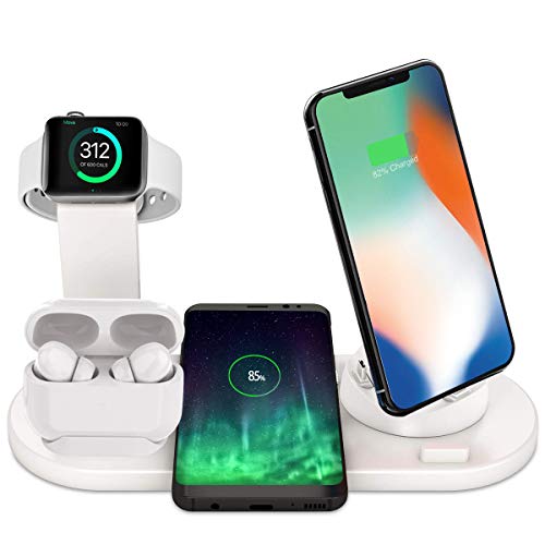 Bestrans Chargeur sans Fil Rapide, Support de Charge 4 en 1 pour Apple Watch 5/4/3/2, AirPods, iPhone 11/11 Pro Max/XS/XS Max/XR/X/8/8 Plus, Samsung Galaxy S10/S9/S9 Plus/Note 8 etc (Blanc)