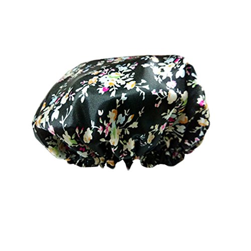 Double Layers Reusable Waterproof Shower Cap Spa/Bathing Cap Cooking Hat Black