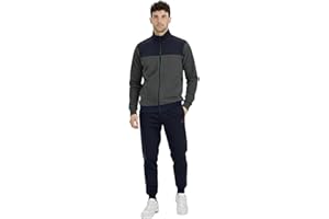 NavyBlue Yacht Tuta Uomo Invernale in Cotone Felpato Full Zip e Cappuccio. Tuta Due Pezzi Taglie Over Size