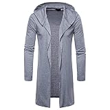 Mantel Herren,Herren Mit Kapuze Feste Trenchcoat Jacke Cardigan Lange Ärmel Outwear Bluse,❤️Binggong Herren Mantel