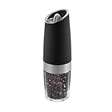 Diseño moderno: elegante molinillo de pimienta negro mate con ventana acrílica. Apto para todas las mesas de cena y encimeras de cocina. Mide 20 cm de alto por 5 cm de ancho. 6 pilas AAA alimentadas, sin botones para presionar o moler manual. (pilas no incluidas).