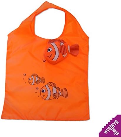 Little Fish Reusable Folding Shopping Bag Travel Grocery Bags Tote Orange Pack of 5