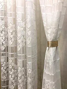 HVF THREADS Polyester Net Floral;Solid Curtain With Eyelets, 5-Feet, White, Pack of 1