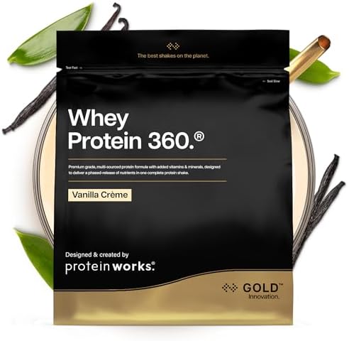 Protein Works | Whey Protein 360 - GOLD Innovation, Proteine in Polvere, Proteine del Siero del Latte, Enzimi digestivi, 12 Vitamine e Minerali, Crema alla Vaniglia, 20 Porzioni, 600g