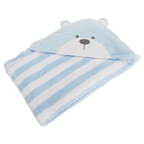 Baby Boys/Girls Hooded Fleece Blanket With Embroidered Cat/Teddy Bear Design (75cm x 100cm) (Blue/White)