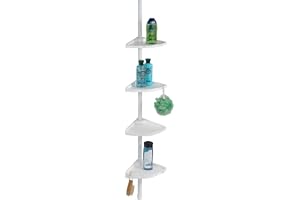 WENKO Teleskopiskt duschhörn kompakt vitt – med 4 hyllor, aluminium, 26 x 78–275 x 19,5 cm
