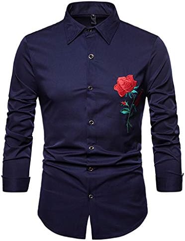 Men Shirts, DIKEWANG Mens Solid Long Sleeve Slim Fit Button Down Dress Shirt Luxury Casual Embroidery Long Sleeve Shirt Top Blouse Autumn Winter Spring