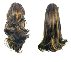 Naira diwali Gifts 2 in 1 Hair Extension For Women & Girls 22 Inch (Straight & Wavy) with Clutch (BROWN WITH GOLDEN HIGHLIGHTS)