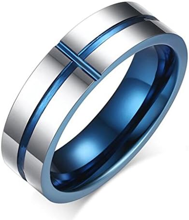 Xiangling Jewelry 6MM Two Tone Silve Blue Tungsten Carbide Engagement Band Wedding Ring For Men Size 11