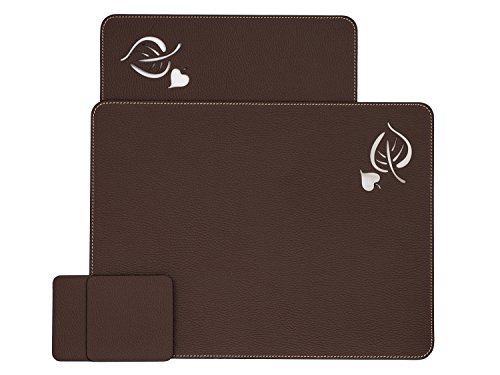 Platzsets und Untersetzer aus recyceltem Leder Tisch-Sets, 2 Stück weiß braun orange rot burgund Tischsets, Tisch-Matten, Tischsets 40*30 cm und Untersetzer 10*10cm, Laserschnittblätter (Braun)