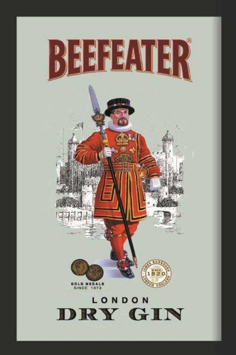 Empireposter - Beefeater - Gin - Größe (cm), ca. 20x30 - Bedruckter Spiegel Bedruckter Wandspiegel mit schwarzem Kunststoffrahmen in Holzoptik