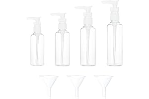 JYNVO Dispensador de crema de 4 piezas (30 ml, 50 ml, 80 ml, 100 ml), transparente, sin aire, rellenable, con 3 embudos, para cosméticos, lociones, productos de baño y champú líquido.