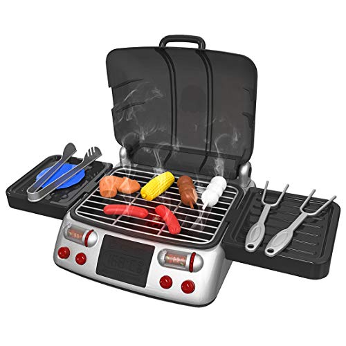 Preisvergleich Produktbild ZUJI Küchenspielzeug BBQ Grill Spielzeug mit Zubehör Lebensmittel Spielset Lernenspielzeug Geschenk für Kinder Rollenspiele (Schwarz)