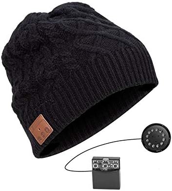Hat smart Bluetooth autumn and winter warm hat (Bluetooth headset cap) wireless headset music cap built-in microphone answer phone support (Apple iPhone/Android) device (Color : BLack)