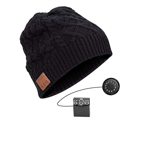 Hat smart Bluetooth autumn and winter warm hat (Bluetooth headset cap) wireless headset music cap built-in microphone answer phone support (Apple iPhone/Android) device (Color : BLack)