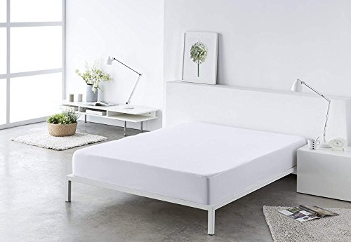 CONFORT HOME M.T. Sabana bajera LISA ajustable, elástica muy ligeras 100% algodón de verano (150_x_200_cm, Blanca)