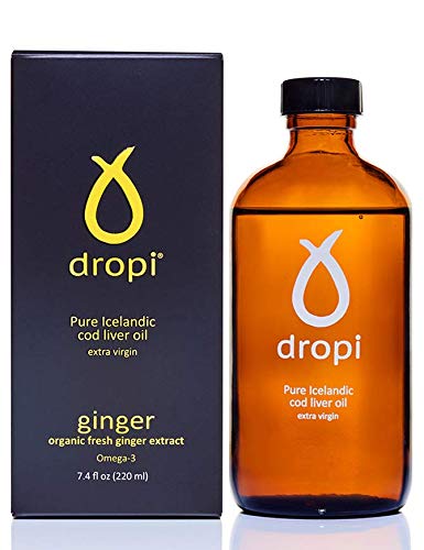 Aceite de hígado de bacalao virgen extra islandés Dropi Pure - Jengibre - 220 ml de líquido - Dropi Pure Icelandic Extra Virgin Cod Liver Oil - Ginger - 220ml Liquid