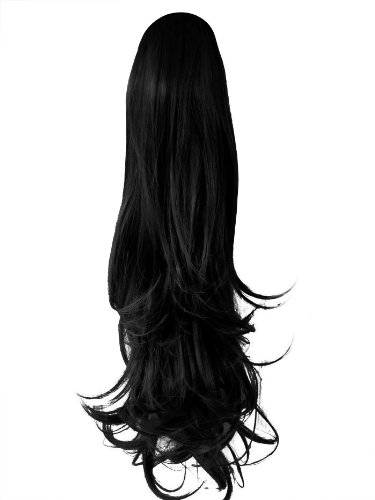 22" PONYTAIL Clip in Hair Extensions FLICK Black #1b REVERSIBLE