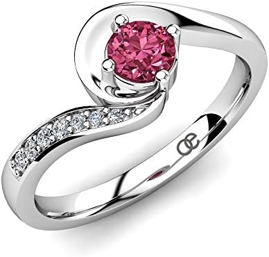 Moncoeur Ring Princesse Pink Tourmaline + Women Engagement Ring 925 Sterling Silver + Pink Tourmaline Wedding Band + Women Wedding Band Swarovski Crystals + Perfect Fit + Luxury Gift Box (N)