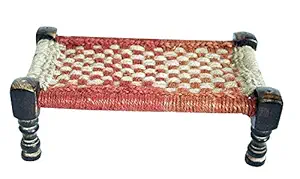 Mussal Wood and Jute Miniature Charpai Cot Toy for Kids (12x6x4 Inch, Multicolour)