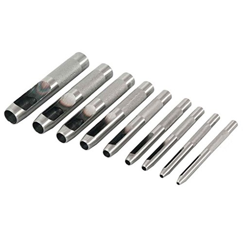 9PCS Kit de perforación de la correa redonda de perforación Herramienta hueco del taladro del sacador de 2,5 mm de 10 mm de acero al carbono de piel Regard