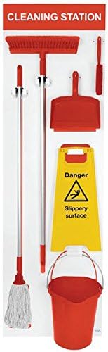 1995 x 605 mm large wet and dry shadow board red - janitorial supplies - cleaning station