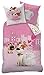 Produktbild Familando Mädchen Bettwäsche 135x200cm + 80x80cm, Linon rosa mit süßen Welpen, Haustiere, Hunde und Katzen Herzen Love