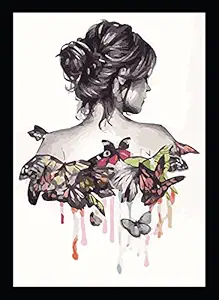 BIRDS MIND Art Abstract Girl Oil Paintings Wall Hanging Synthetic Wood Photo Framed Poster Girls Room Bedroom Living Room Home Office Decor Wall Frames L x H 9.5 Inches x 13 Inches