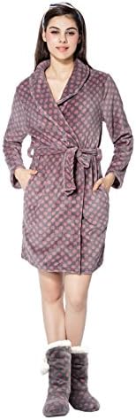 FRALOSHA Fraloshan Women's Dressing Home Fashion Bathrobe and Plush Slippers A Set (White)Dressing Gown Bathrobe (M, Purple)