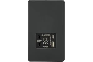 Knightsbridge Screwless Shaver Socket with Dual USB A+C (5V DC 2.4A Shared) - Anthracite