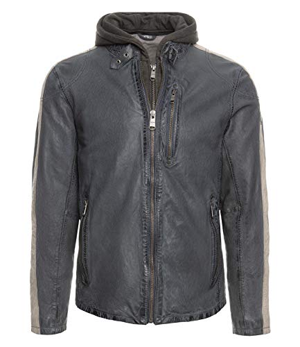 Preisvergleich Produktbild Camp David Lederjacke mit Sweat-Kapuzeneinsatz Smoke Blue XL