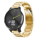 MuSheng Armband für Garmin Vivomove HR - Edelstahl Uhr Band Luxus Uhrenarmband mit Schmetterlings Schnalle Smartwatch Erstatzband, Mehrfarbig (Gold)