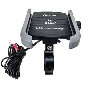 BOBO BM1 Jaw-Grip Waterproof Bike / Motorcycle / Scooter Mobile Phone Holder Mount with Fast USB 3.0 Charger, Ideal for Maps and GPS Navigation (Silver)