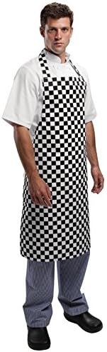 Whites Chefs Apparel A275 Bib Apron Check, Poly cotton, 28" x 38", Black and White