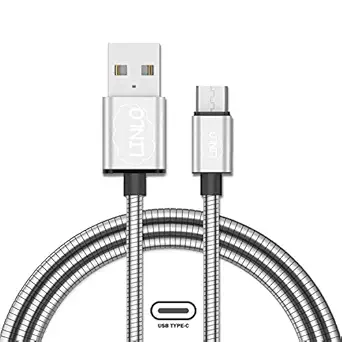 LINLO Metallic Metal Braided Type-C to USB-A 2.0 Data Cable, 3.0A Fast charging and 480MBPS Data transmission 3.2 feet (1 meter) - White