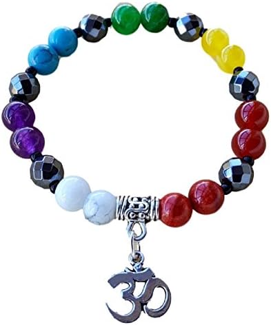 KERALA Bracelet with Natural Gems with 7 Colour Chakras with OM Metallic.