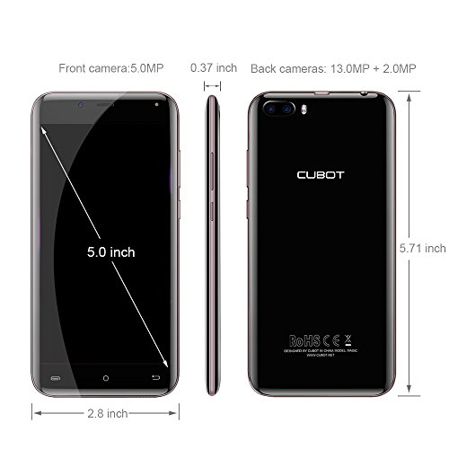 CUBOT Magic Android Smartphone Libero 4G LTE Senza Contratto Schermo IPS 5,0 Pollici, Android 7.0 Doppie Camere Posteriori, Dual SIM standby, 3GB RAM + 16GB ROM, Bluetooth 4.0 / GPS / WiFi