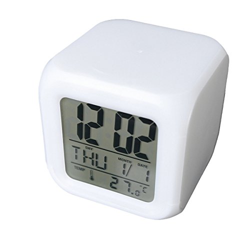 Cadillaps LED Wecker Tischuhr Mit 7 Farbe Temperatur Kalender Multionnal Uhr