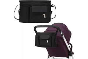 JYNVO Organizador universal para cochecito con portavasos, Bolso para Cochecito Bebe con Portavasos, Grande Almacenamiento para Biberones, Pañales, Negro