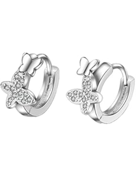 Summens Ohrringe Damen Mädchen 925 Sterling Silber Ohrstecker Zircon Schmetterling Creolen aus echte 925 Sterling...