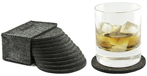 Glasuntersetzer aus Filz mit erhöhter Stabilität durch 1.300 g/m², 10er Premium-Set Getränke-Untersetzer mit Box für Tisch, Bar, Gläser, Tassen / rund, dunkelgrau anthrazit - 3