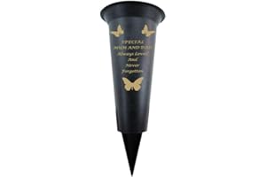 SHOPIOR Memorial Grave Vases Ornaments Plastic Flower Holders - Butterfly Spike Grave Flower Vase Holders with Funeral Verses for Your Loved Ones - Black (Mum & DaD)