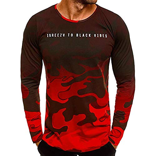 Preisvergleich Produktbild JUSTSELL Herren Camouflage Tops Alphabet Hemdbluse Rundhalsausschnitt Oberteile Langarmshirts T Shirt Bluse Casual Hemden