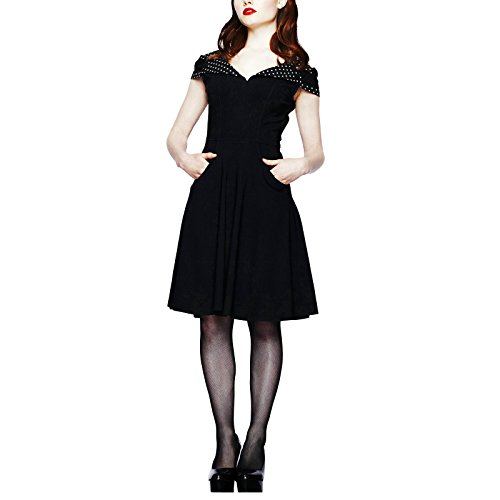 Robe dos nu Rockabilly points noirs Evie Hellbunny longueur genou Fifties pin-up Rockabella - M