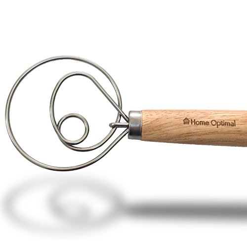 Home optimale Schneebesen dänischen ideal für Pasta Dicke (Brot, Pizza, Cookie, Gebäck) – Profiqualität aus Edelstahl und Holz - 3